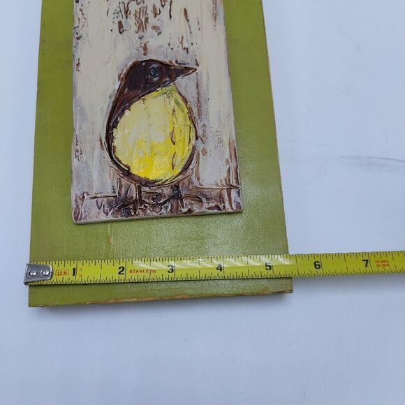 HAND Painted Bird on Wood Birdhouse Mixed Media Painting Green Natural - Picture 8 of 10